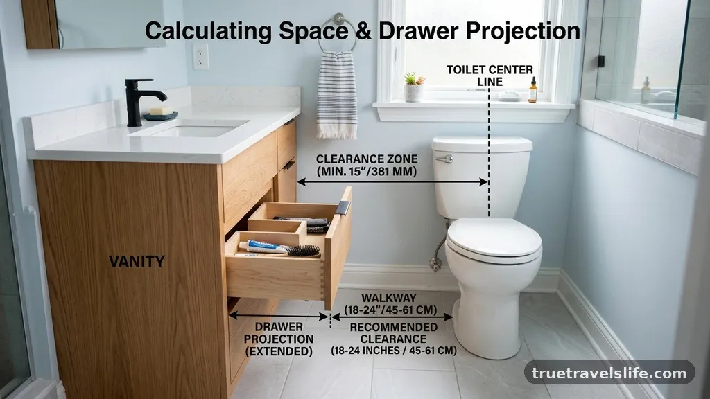 Calculating Space for Drawer Projection - How Much Clearance Is Needed Between a Bathroom Vanity and Toilet?