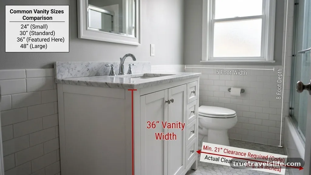 Comparison of Common Vanity Sizes - Can I Fit a 36-Inch Vanity in a 5x8 Bathroom? (Clearance Rules)