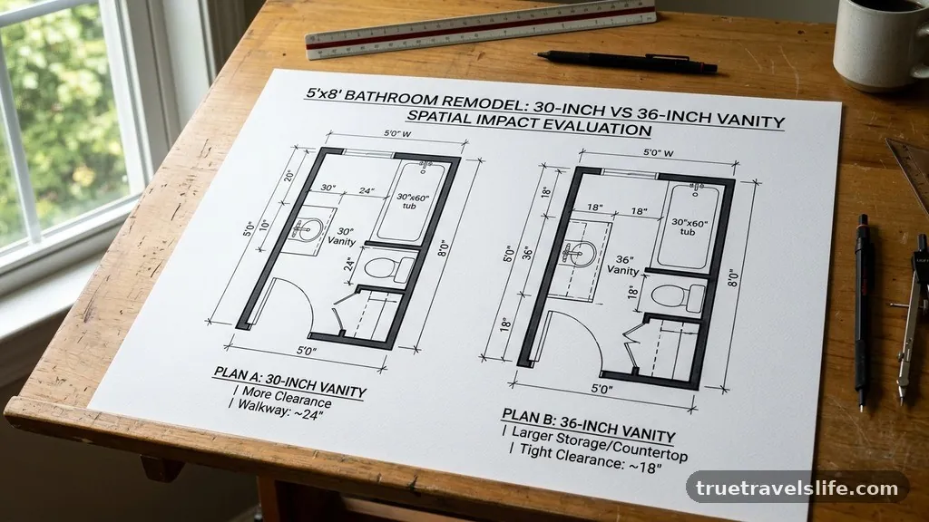 Evaluating the Spatial Impact of Vanity Width - 5x8 Bathroom Remodel: 30-Inch vs 36-Inch Vanity Floor Plans