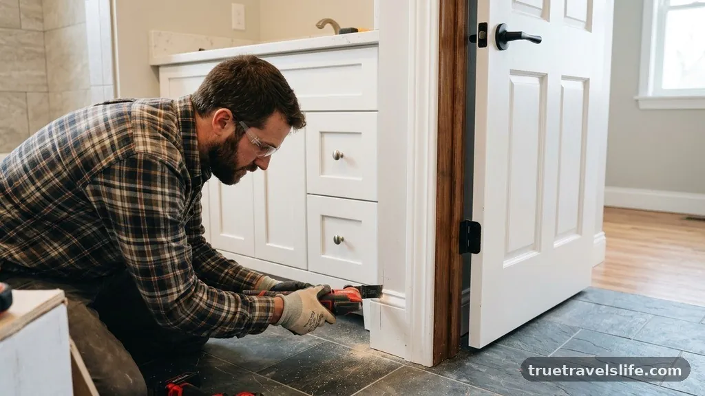 Executing the Cut - How to Notch Vanity Baseboard Trim for Tight Door Swings