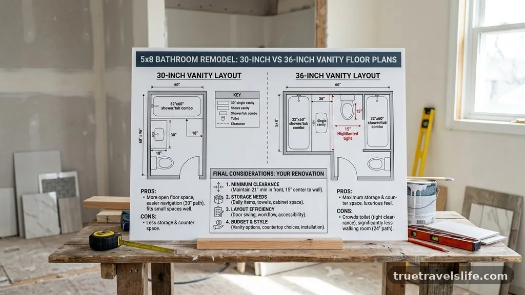 Final Considerations for Your Renovation - 5x8 Bathroom Remodel: 30-Inch vs 36-Inch Vanity Floor Plans