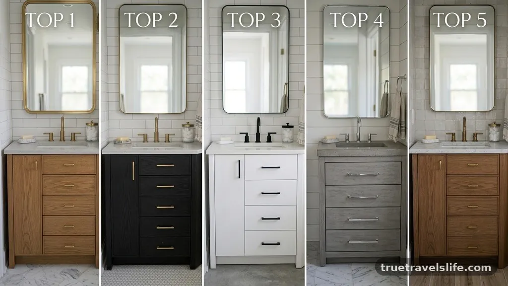 Hardware and Countertop Choices - Top 5 Shallow Depth Vanities with Drawers for Narrow Hall Baths