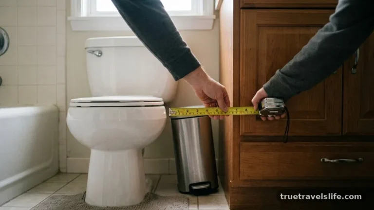 How to Squeeze a Trash Can Between Toilet and Vanity in a Tight Bath