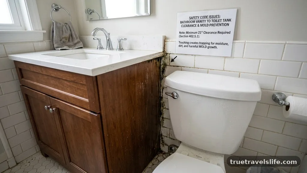 Moisture and Mold Prevention - Can a Bathroom Vanity Touch the Toilet Tank? (Safety & Code Issues)