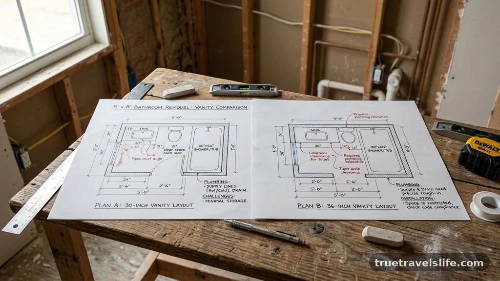 Plumbing Considerations and Installation Challenges - 5x8 Bathroom Remodel: 30-Inch vs 36-Inch Vanity Floor Plans