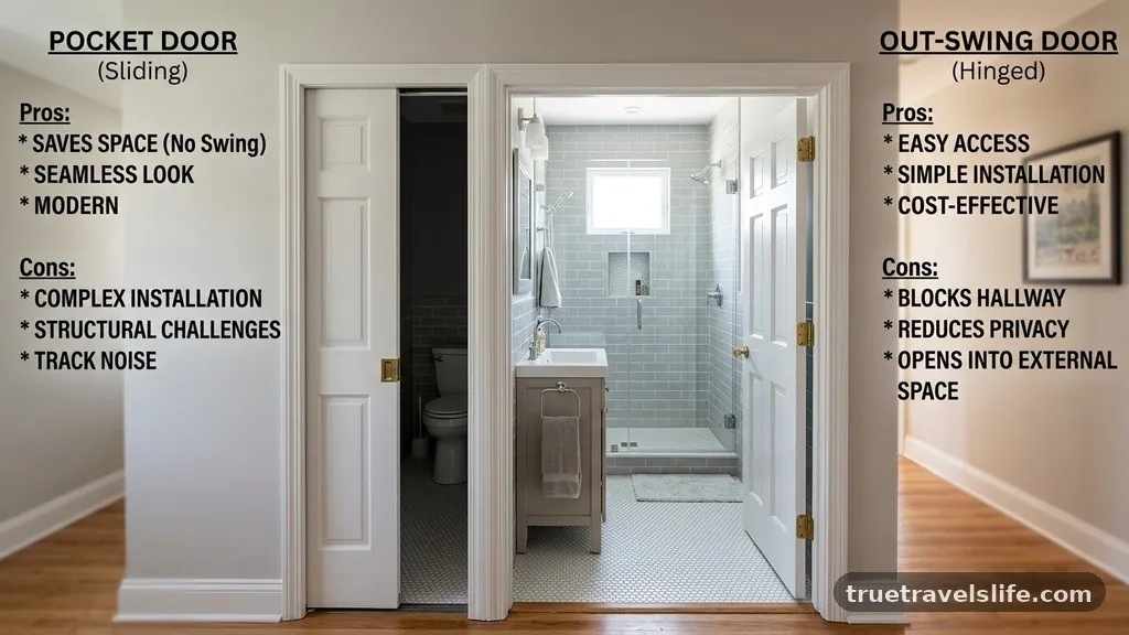 Pros and Cons of the Sliding Mechanism - Pocket Door vs Out-Swing Door for a 5x8 Bathroom Remodel