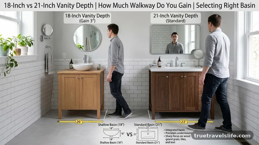 Selecting the Right Basin - 18-Inch vs 21-Inch Vanity Depth: How Much Walkway Do You Gain?