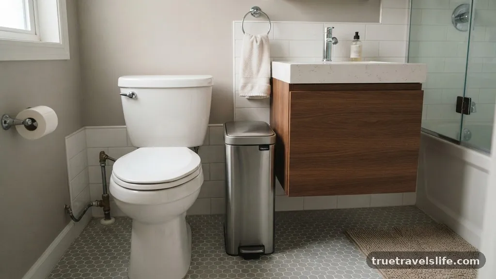 Selecting the Right Trash Can Shape - How to Squeeze a Trash Can Between Toilet and Vanity in a Tight Bath