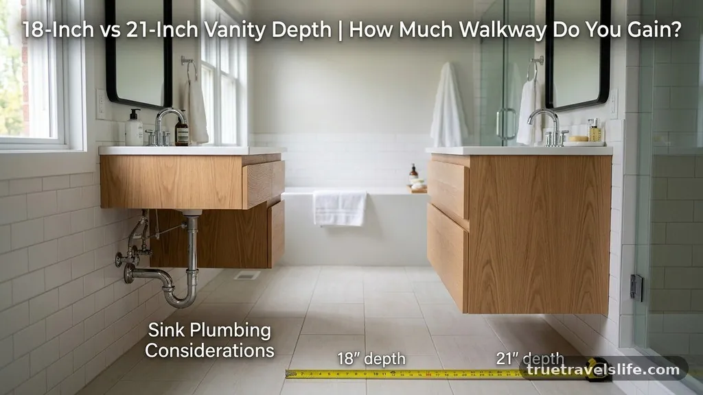 Sink and Plumbing Considerations - 18-Inch vs 21-Inch Vanity Depth: How Much Walkway Do You Gain?