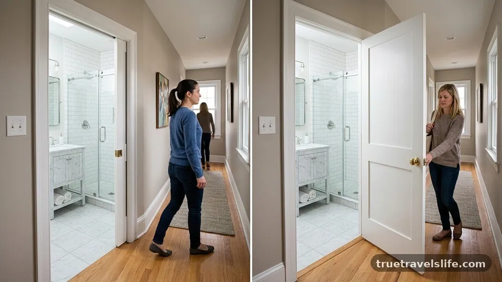 The Impact on Hallway Traffic - Pocket Door vs Out-Swing Door for a 5x8 Bathroom Remodel