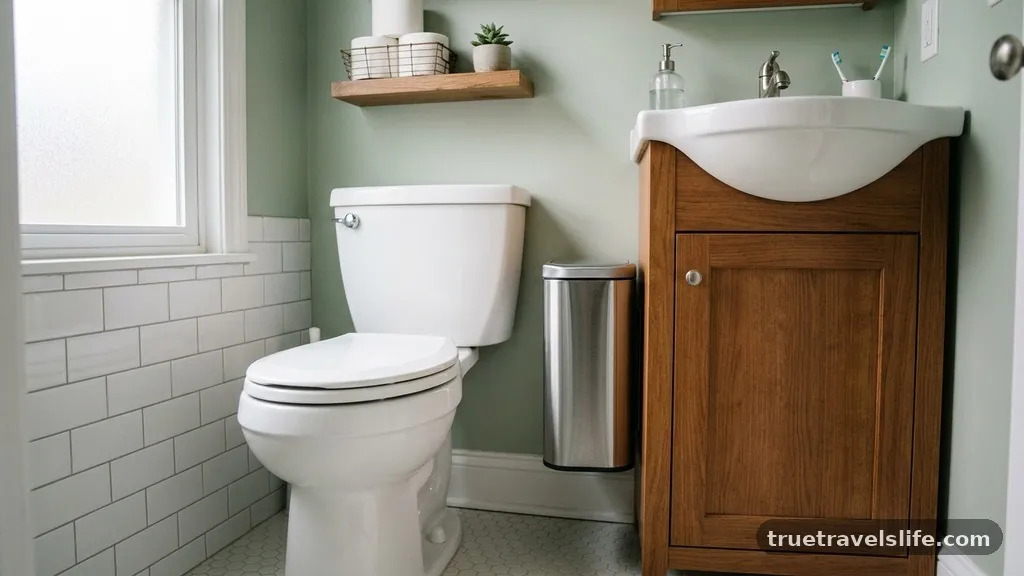 Utilizing Vertical Space Instead - How to Squeeze a Trash Can Between Toilet and Vanity in a Tight Bath