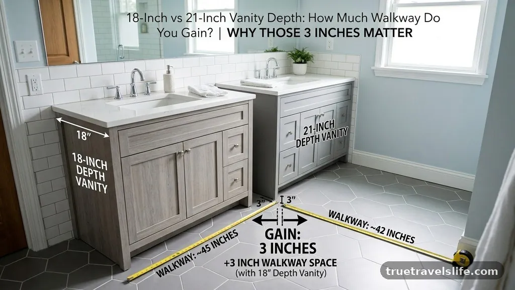 Why Those 3 Inches Matter - 18-Inch vs 21-Inch Vanity Depth: How Much Walkway Do You Gain?