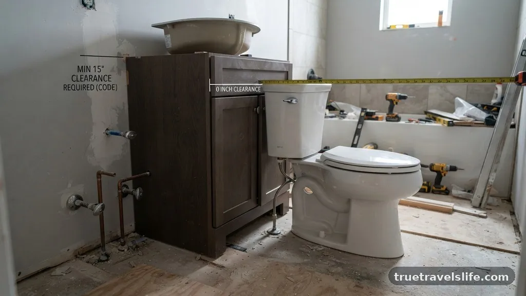 Working with Rough-in Dimensions - Can a Bathroom Vanity Touch the Toilet Tank? (Safety & Code Issues)